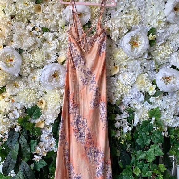 Free People Floral Silk Slip Dress w Slit - Picture 2 of 6